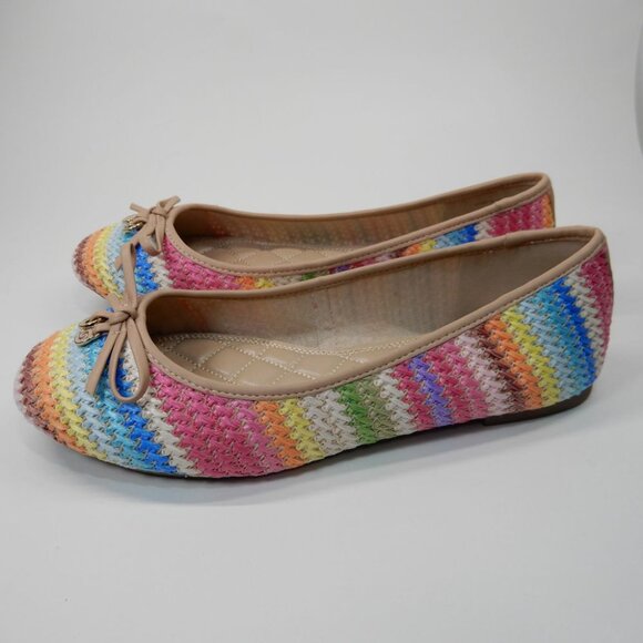 DUNE LONDON Hallo Ballet Flats Size 9 Tan Multi Stripe Charm Bow Detail NEW - Picture 11 of 12